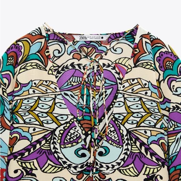 ZARA BLOGGER FAVORITE PRINTED MIDI DRESS MULTICOLORED - Picture 12 of 13